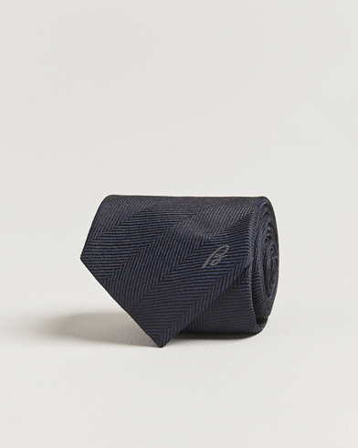 Brioni Herringbone Silk Tie Navy – Bleu