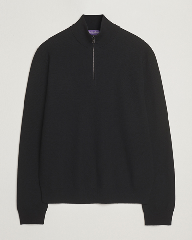Ralph Lauren Purple Label Wool Pique Half Zip Polo Black – Noir