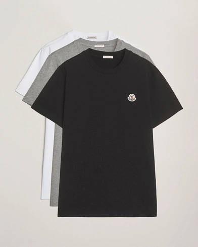 Moncler 3-Pack Logo T-Shirt Grey/White/Black – Blanc