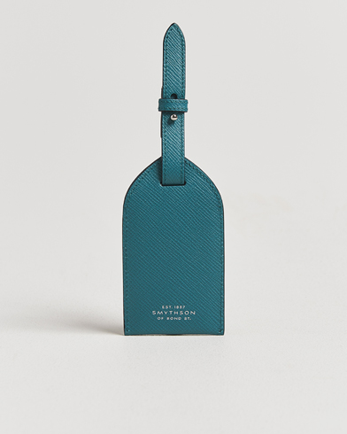 Smythson Panama Leather Luggage Tag Petrol – Vert