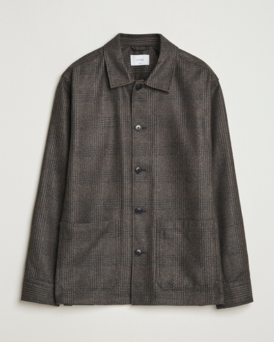 Eton Wool/Cashmere Checked Overshirt Dark Grey – Gris