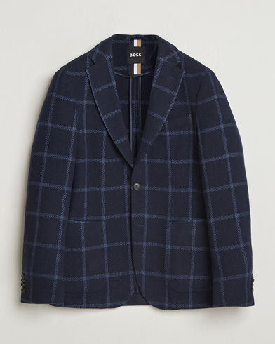 BOSS BLACK Hanry Wool Checked Blazer Dark Blue – Bleu