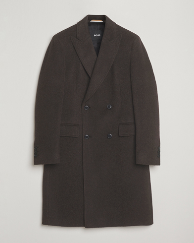 BOSS BLACK Hyde Wool/Alpaca Double Breasted Coat Dark Brown – Marron