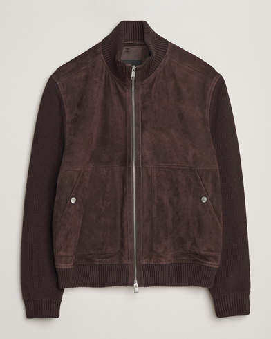 BOSS BLACK Maparo Leather Hybrid Jacket Dark Brown – Marron