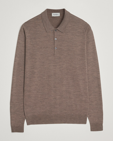 John Smedley Belper Extra Fine Merino Polo Pullover Mushroom Brown – Marron