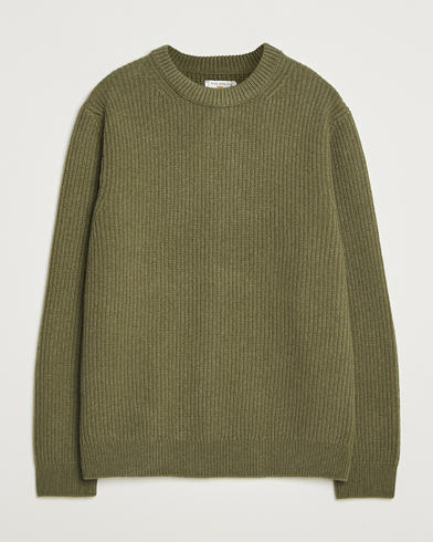 Nudie Jeans August Wool Rib Knitted Sweater Olive – Vert