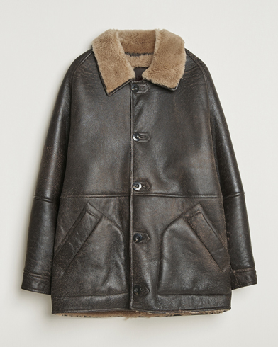 GANT Worn In Leather Shearling Jacket Deep Brown – Marron