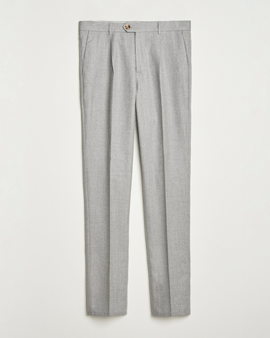 Brunello Cucinelli Slim Fit Pleated Flannel Trousers Light Grey – Gris