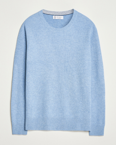 Brunello Cucinelli Cashmere Rib Crew Neck Sweater Light Blue – Bleu