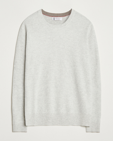 Brunello Cucinelli Cashmere Rib Crew Neck Sweater Pearl Grey – Gris