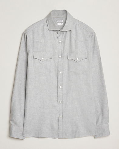 Brunello Cucinelli Soft Flannel Western Overshirt Light Grey – Gris