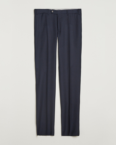Canali Slim Fit Flannel Trousers Navy – Bleu