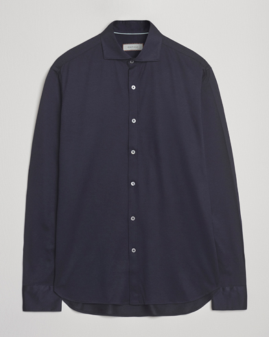 Canali Jersey Piquet Shirt Navy – Bleu