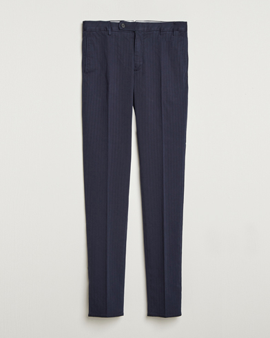 Incotex Regular Fit Comfort Herringbone Trousers Navy – Bleu
