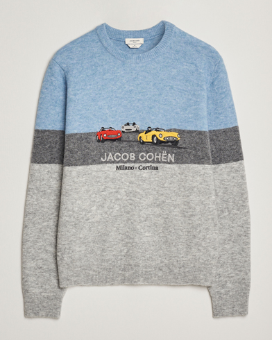 Jacob Cohën Embroidery Knitted Milano-Cortina Crew Neck Grey/Blue – Gris