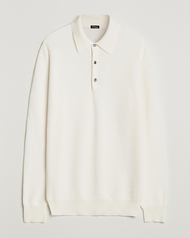 Kiton Cashmere Rib Long Sleeve Polo Light Beige – Blanc