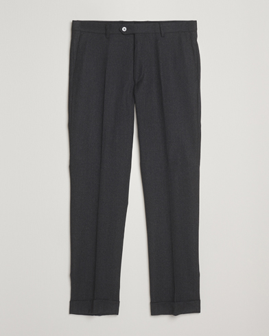 Oscar Jacobson Dandy Turn Up Flannel Trousers Charcoal – Gris