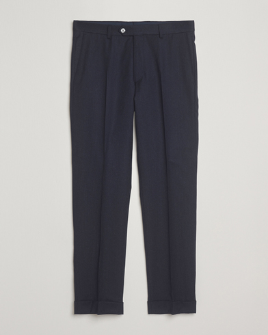 Oscar Jacobson Dandy Turn Up Flannel Trousers Navy – Bleu