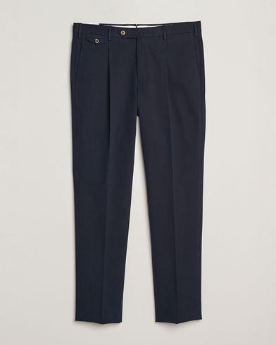 PT01 Slim Fit Pleated Cotton/Cashmere Trousers Navy – Bleu