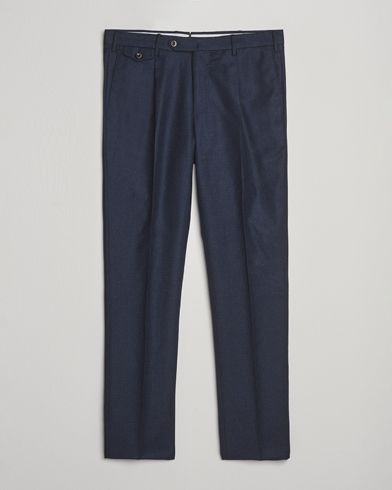PT01 Gentleman Fit Pleated Houndstooth Flannel Trousers Navy – Bleu