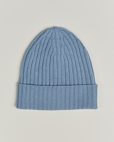 Piacenza Cashmere Ribbed Cashmere Beanie Sky Blue – Bleu