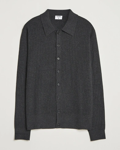 Filippa K Cotton Merino Knitted Cardigan Anthracite Melange – Gris