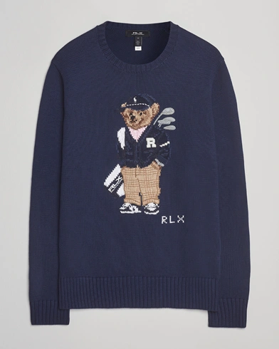 RLX Ralph Lauren Cotton Crew Neck Bear Sweater Refined Navy – Bleu