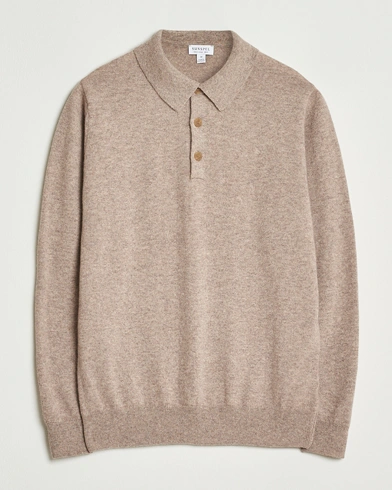 Sunspel Cashmere Polo Oatmeal Melange – Beige