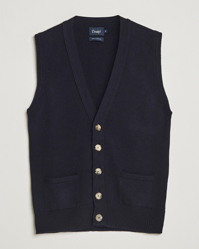 Drake's Lambswool Vest Cardigan Navy – Bleu