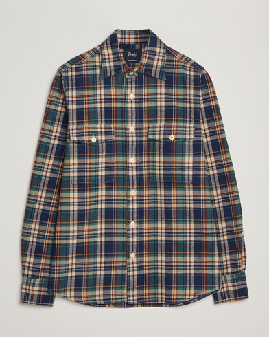 Drake's Check Relaxed Block Shirt Multi – Bleu