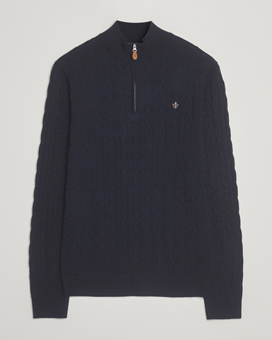 Morris Merino Cable Half Zip Navy – Bleu