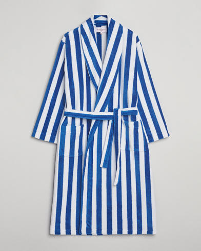 Derek Rose Striped Cotton Velour Gown Blue/White – Blanc