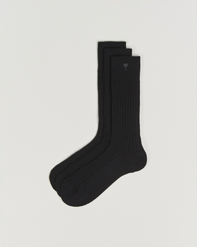 AMI 3-Pack Heart Logo Cotton Socks Black – Noir