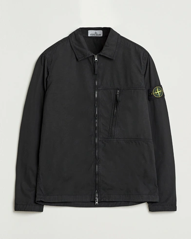 Stone Island Garment Dyed Supima Cotton Zip Overshirt Black – Noir