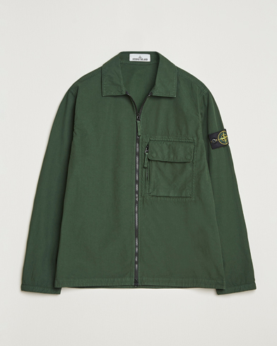 Stone Island Garment Dyed Organic Cotton Zip Overshirt Green – Vert
