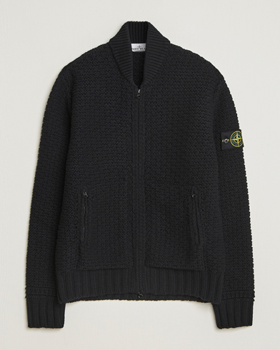 Stone Island Mixed Stiches Wool Knitted Zip Cardigan Black – Noir