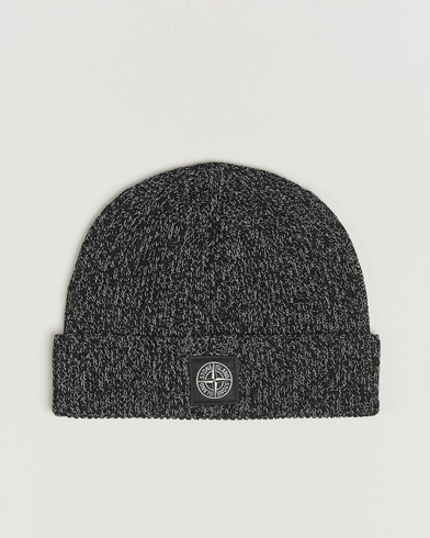 Stone Island Reflective Cotton Knit Beanie Black Melange – Noir