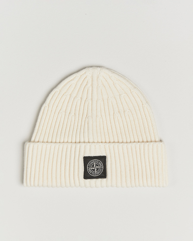 Stone Island Full Rib Wool Beanie Ivory – Blanc