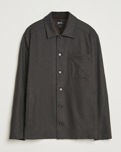 A.P.C. Jamie Wool Flannel Shirt Jacket Dark Brown – Marron