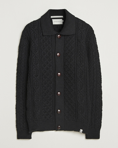 Peregrine Hudson Wool Aran Knitted Cardigan Black – Noir