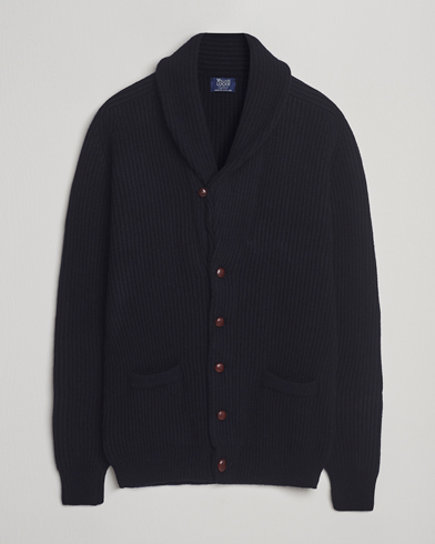 William Lockie Windsor Geelong Lambswool Shawl Cardigan Navy – Bleu