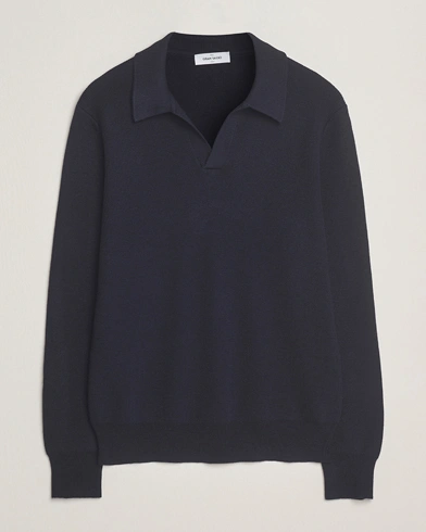 Gran Sasso Heavy Knitted Merino Polo Navy – Bleu