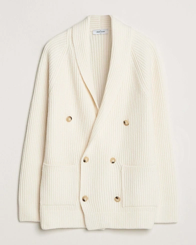 Gran Sasso Shawl Collar Heavy Knitted Wool Cardigan Cream – Blanc