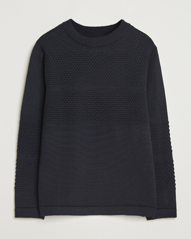 S.N.S. Herning Fisherman Wool Crew Neck Navy – Bleu
