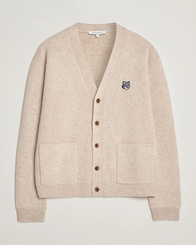 Maison Kitsuné Grey Fox Head Milano Lambswool Cardigan Tan Beige – Beige