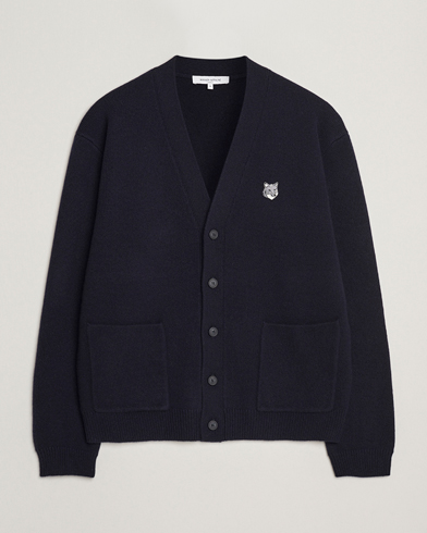 Maison Kitsuné Grey Fox Head Milano Lambswool Cardigan Classic Navy – Bleu