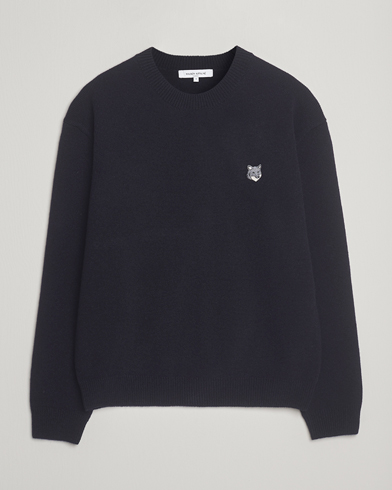 Maison Kitsuné Grey Fox Head Milano Lambswool Sweater Classic Navy – Bleu