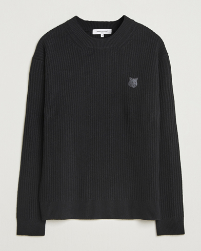 Maison Kitsuné Tonal Fox Head Wool Ribbed Sweater Black – Noir