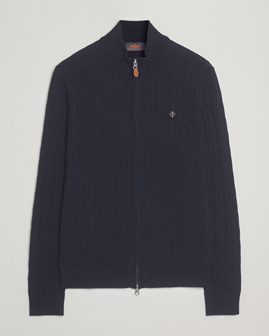 Morris Merino Cable Zip Cardigan Navy – Bleu
