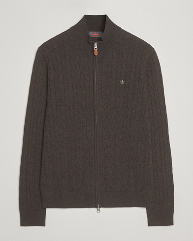 Morris Merino Cable Zip Cardigan Brown – Marron
